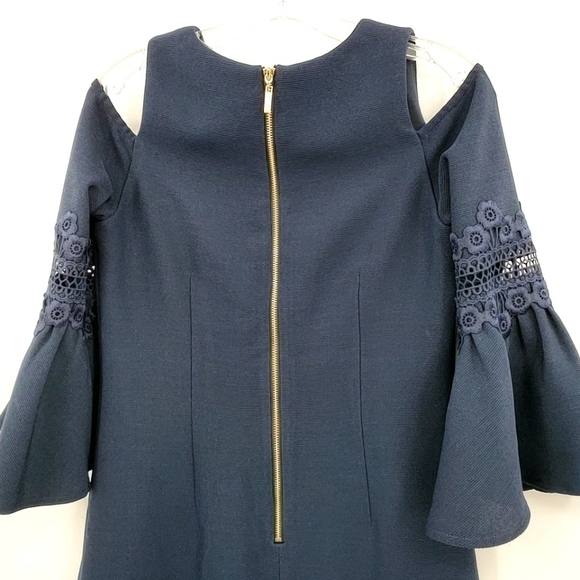 Eliza J Navy Blue Cold Shoulder Bell Sleeve Cocktail Dress - Picture 6 of 11